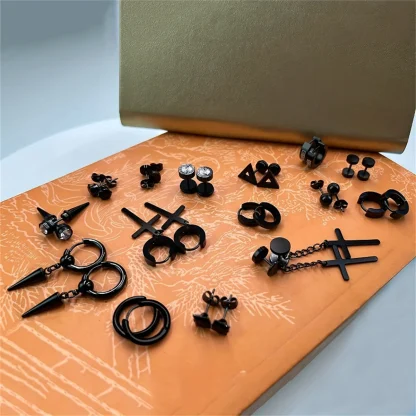 30 Pieces Black Stylish Stud Earrings - Image 2