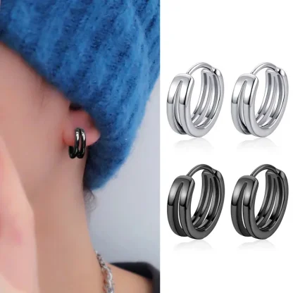 Double Layered Hoop Shiny Earrings - Image 4