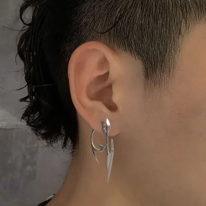 Creative Huggie Earrings with Dagger Design - Image 3