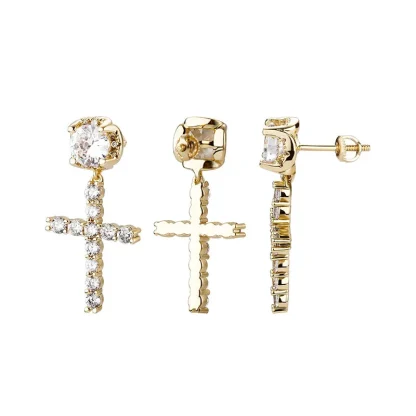 Bling Hoop Earrings with Cross Pendant - Image 10