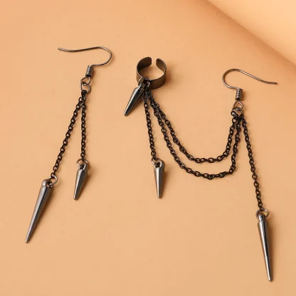 Bold Huggie Earrings with Bar Dangle - Image 3