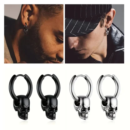 Trendy Huggie Earrings with Skull Decor - Image 4