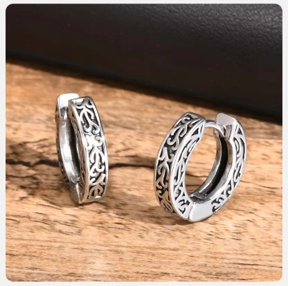 Thick Hoop Earrings with Embossed Design - Image 4
