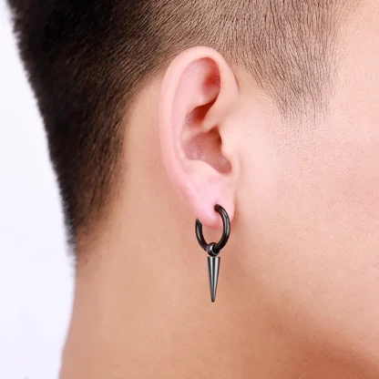 Chain Hoop Earrings with Bar Dangle Design - Image 2