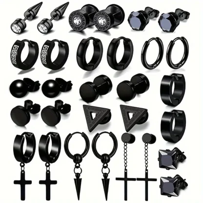 30 Pieces Black Stylish Stud Earrings