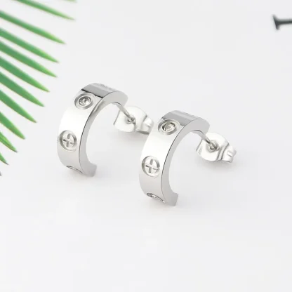 C-Shape Earrings with Rhinestone-like Design - Image 3