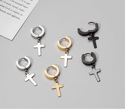 Punk Hoop Earrings with Dangle Cross - Image 10