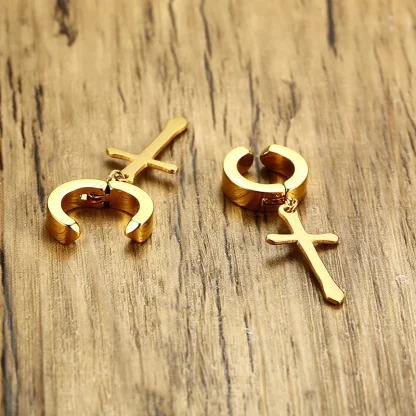 Simple Hoop Earrings with Cross Charm - Image 10