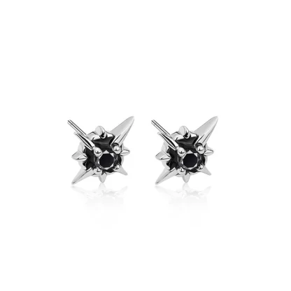Star Earrings with Black Gemstone-like Design - Image 12