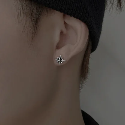 Star Earrings with Black Gemstone-like Design - Image 10