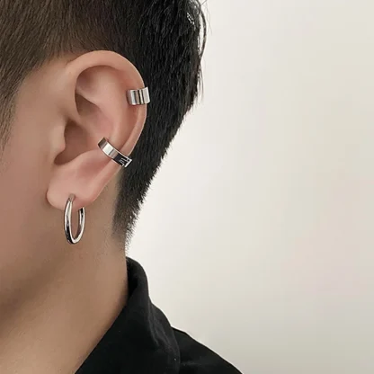 Hoop Earrings Set with Non-piercing Cuffs - Image 4