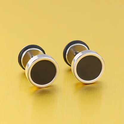 Round Stud Earrings with Two Tone Design - Image 2