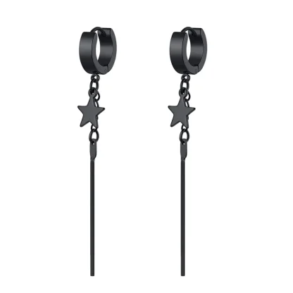 Black Dangle Earrings with Star and Bar Design