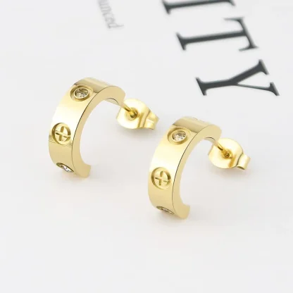 C-Shape Earrings with Rhinestone-like Design - Image 2