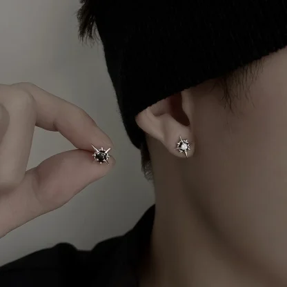 Star Earrings with Black Gemstone-like Design - Image 8