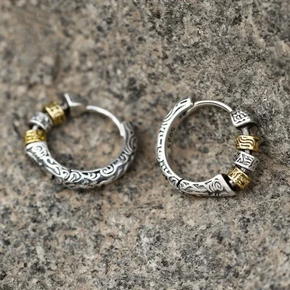 Intricate Hoop Earrings with Carved Design - Image 3