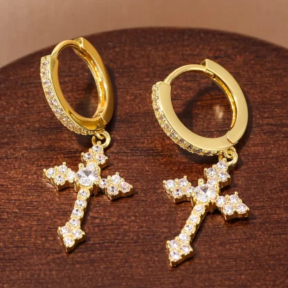 Bling Hoop Earrings with Cross Pendant - Image 6