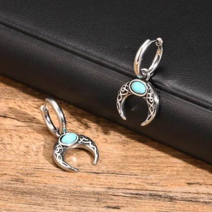 Hoop Earrings with Half Moon Dangle Design - Image 5