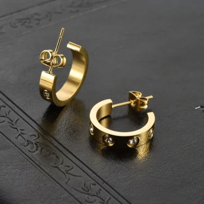 C-Shape Earrings with Rhinestone-like Design - Image 6
