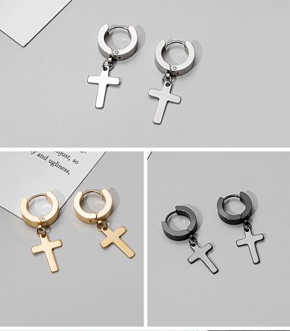Punk Hoop Earrings with Dangle Cross - Image 9
