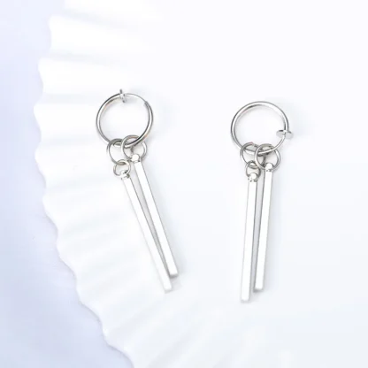 Bold Huggie Earrings with Bar Dangle - Image 9