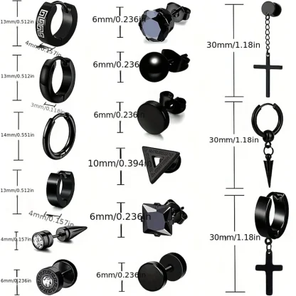 30 Pieces Black Stylish Stud Earrings - Image 7