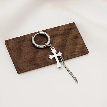 Hoop Earrings with Hanging Cross and Chain